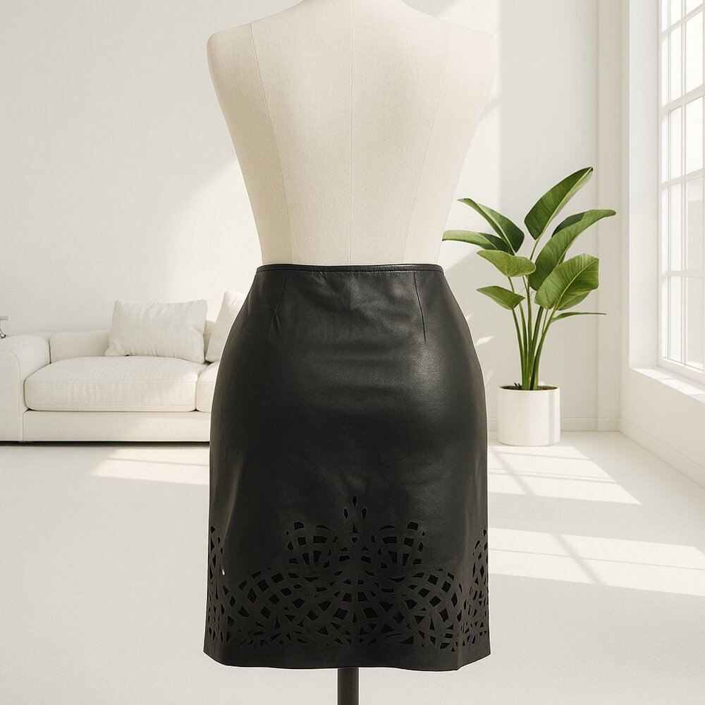 M&S Faux Leather Laser Cut Mini Skirt Y2K S/6 - Picture 3 of 14